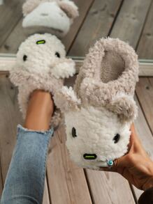 Mujer Chanclas de casa con diseño de dibujos animados de color combinado preppy Zapatillas de peluche - Multicolor - Ver 3