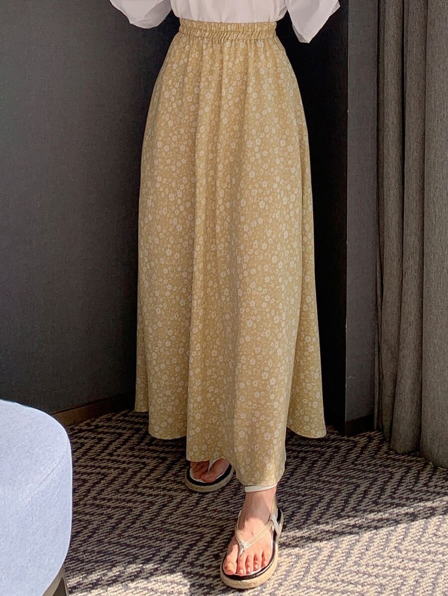 DAZY Chân váy in hoa nhí cạp chun, trang phục đi nghỉ mát cho nữ. - Màu vàng - Xem 1