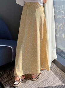 DAZY Chân váy in hoa nhí cạp chun, trang phục đi nghỉ mát cho nữ. - Màu vàng - Xem 2