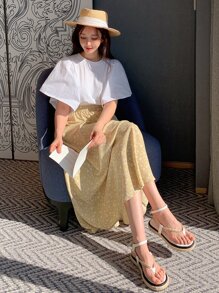 DAZY Chân váy in hoa nhí cạp chun, trang phục đi nghỉ mát cho nữ. - Màu vàng - Xem 3