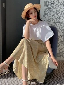 DAZY Chân váy in hoa nhí cạp chun, trang phục đi nghỉ mát cho nữ. - Màu vàng - Xem 4