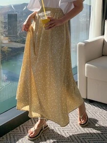 DAZY Chân váy in hoa nhí cạp chun, trang phục đi nghỉ mát cho nữ. - Màu vàng - Xem 5