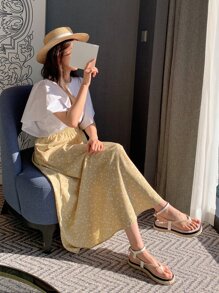 DAZY Chân váy in hoa nhí cạp chun, trang phục đi nghỉ mát cho nữ. - Màu vàng - Xem 7