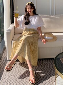 DAZY Chân váy in hoa nhí cạp chun, trang phục đi nghỉ mát cho nữ. - Màu vàng - Xem 9