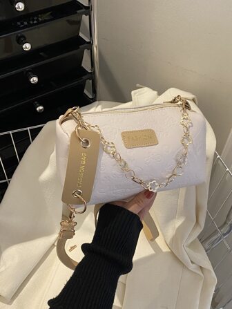 字母貼飾鏈條水桶包