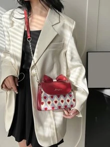 Bolsa cuadrada con estampado de corazón y letra con diseño de lazo con solapa - Multicolor - Ver 2