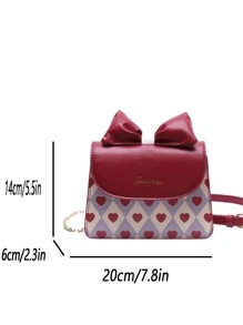 Bolsa cuadrada con estampado de corazón y letra con diseño de lazo con solapa - Multicolor - Ver 3