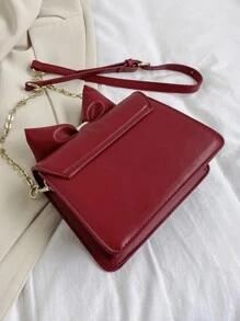 Bolsa cuadrada con estampado de corazón y letra con diseño de lazo con solapa - Multicolor - Ver 6