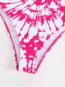 Tie Dye Cut-out Back Underwire One Piece Swimsuit - Hot Pink - View 3