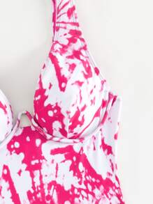 Tie Dye Cut-out Back Underwire One Piece Swimsuit - Hot Pink - View 4