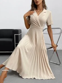 Aveloria Vestido unicolor bajo fruncido ropa de trabajo - Albaricoque - Ver 5