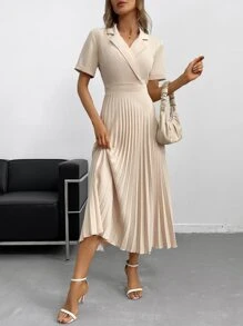 Aveloria Vestido unicolor bajo fruncido ropa de trabajo - Albaricoque - Ver 7