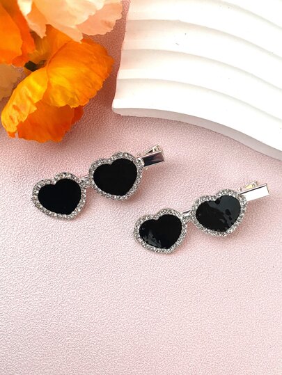 2st Rhinestone Heart Decor Alligator Hårklämma