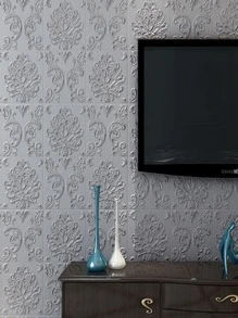 1入組創意3D現代花朵圖案牆紙 - 灰色 - 查看 1