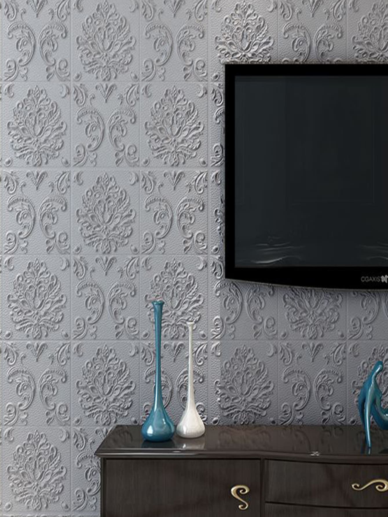 1入組創意3D現代花朵圖案牆紙 - 灰色 - 查看 1