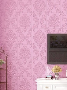 1Pc 35X77Cm PE 3D Dán Tường, Bắc Âu Vintage Thiết Kế Họa Tiết Hoa Hình Chữ Nhật Dán Tường Hình Miếng Dán Kính Cường Lực Cho Gia Đình - Hồng - Xem 1