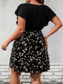 SHEIN LUNE 大碼印花蝴蝶袖繫腰帶連衣裙 - 彩色 - 查看 2