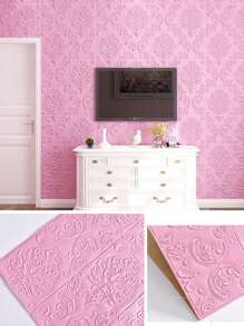 1Pc 35X77Cm PE 3D Dán Tường, Bắc Âu Vintage Thiết Kế Họa Tiết Hoa Hình Chữ Nhật Dán Tường Hình Miếng Dán Kính Cường Lực Cho Gia Đình - Hồng - Xem 3