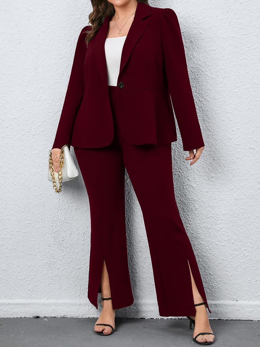 Set Giacca E Pantaloni Donna Business Casual - Blazer Monopetto Con Orlo Filettato E Pantaloni Larghi