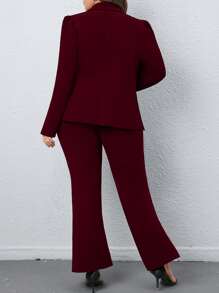 SHEIN Clasi Plus Single Button Blazer & Split Hem Trousers - Burgundy - View 2