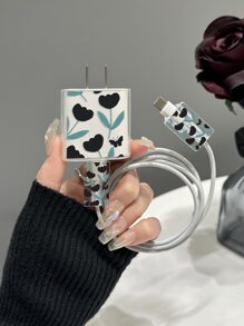 3pcs Floral Pattern Data Cable Protector & Charger Head Cover Set - Multicolor - View 1