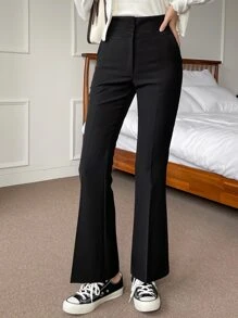 DAZY High Waist Flare Leg Suit Trousers - Black - View 1