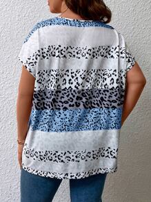 SHEIN LUNE Áo thun tay Dolman họa tiết da báo Colorblock họa tiết da báo cho nữ - Nhiều màu - Xem 2