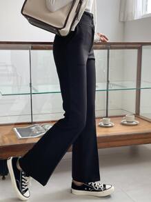 DAZY High Waist Flare Leg Suit Trousers - Black - View 7