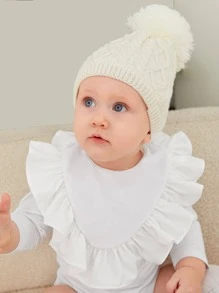 1 Pieza Babero De Terciopelo Para Bebé Con Borde Con Volantes - Blanco - Ver 1