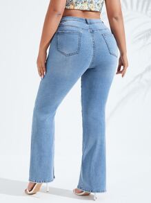 SHEIN SXY Plus Ripped Flare Leg Jeans - Medium Wash - View 2