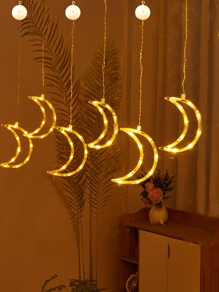 1pc Moon Shaped Decorative Suction Cup Light Strip - Yellow - View 1