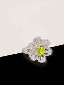 方晶鋯石花朵裝飾戒指 - 彩色 - 查看 3