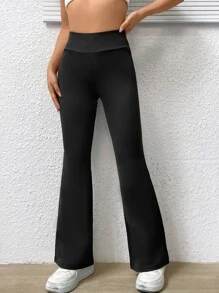 SHEIN EZwear 高腰喇叭褲 - 黑色 - 查看 5