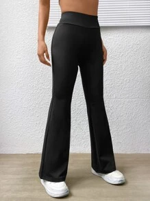 SHEIN EZwear 高腰喇叭褲 - 黑色 - 查看 3