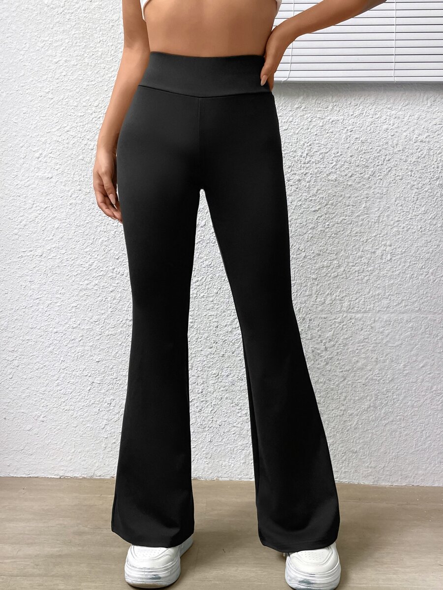 SHEIN EZwear 高腰喇叭褲 - 黑色 - 查看 1