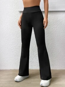 SHEIN EZwear 高腰喇叭褲 - 黑色 - 查看 7