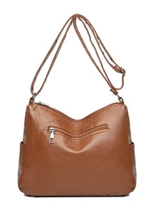 極簡風格多隔間流浪包 - 棕色 - 查看 2