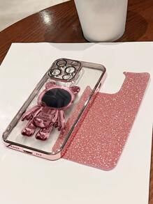 enchapado Funda para móvil con con diseño de astronauta Soporte - Rosa - Ver 2