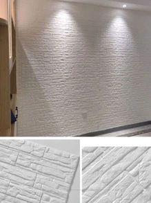 1 件，欧洲复古白色石材 3D 墙板剥离和粘贴 3D 壁纸，自粘防水防潮可水洗柔软防刮泡沫板适用于客厅、卧室、洗衣房、厨房、壁炉、电视墙装饰，翻新贴纸剥离墙板、墙纸、壁纸、春季装饰品让您的家焕然一新，拉玛装饰贴纸 - 白色 - 查看 4