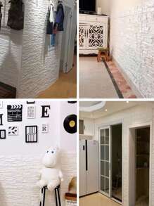 1 件，欧洲复古白色石材 3D 墙板剥离和粘贴 3D 壁纸，自粘防水防潮可水洗柔软防刮泡沫板适用于客厅、卧室、洗衣房、厨房、壁炉、电视墙装饰，翻新贴纸剥离墙板、墙纸、壁纸、春季装饰品让您的家焕然一新，拉玛装饰贴纸 - 白色 - 查看 6