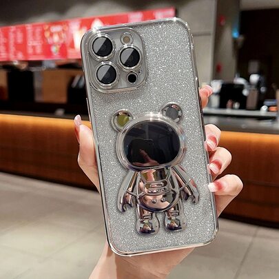 Glitter Phone Case With Astronaut Design Stand-Out Phone Grip