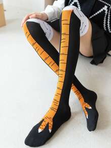 女性雞腳圖案時尚過膝襪適用於日常