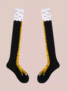 女性雞腳圖案時尚過膝襪適用於日常