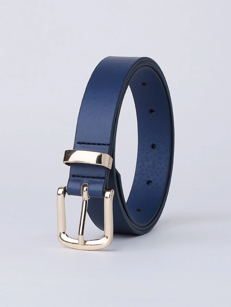 1pc Simple Fashionable Blue Waist Belt With Gold Buckle And Alloy Ring For Decoration Summer, School Fall, Autumn, Halloween - Blue - View 1