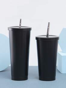 1pc Stainless Steel Straw Tumbler - Black - View 1