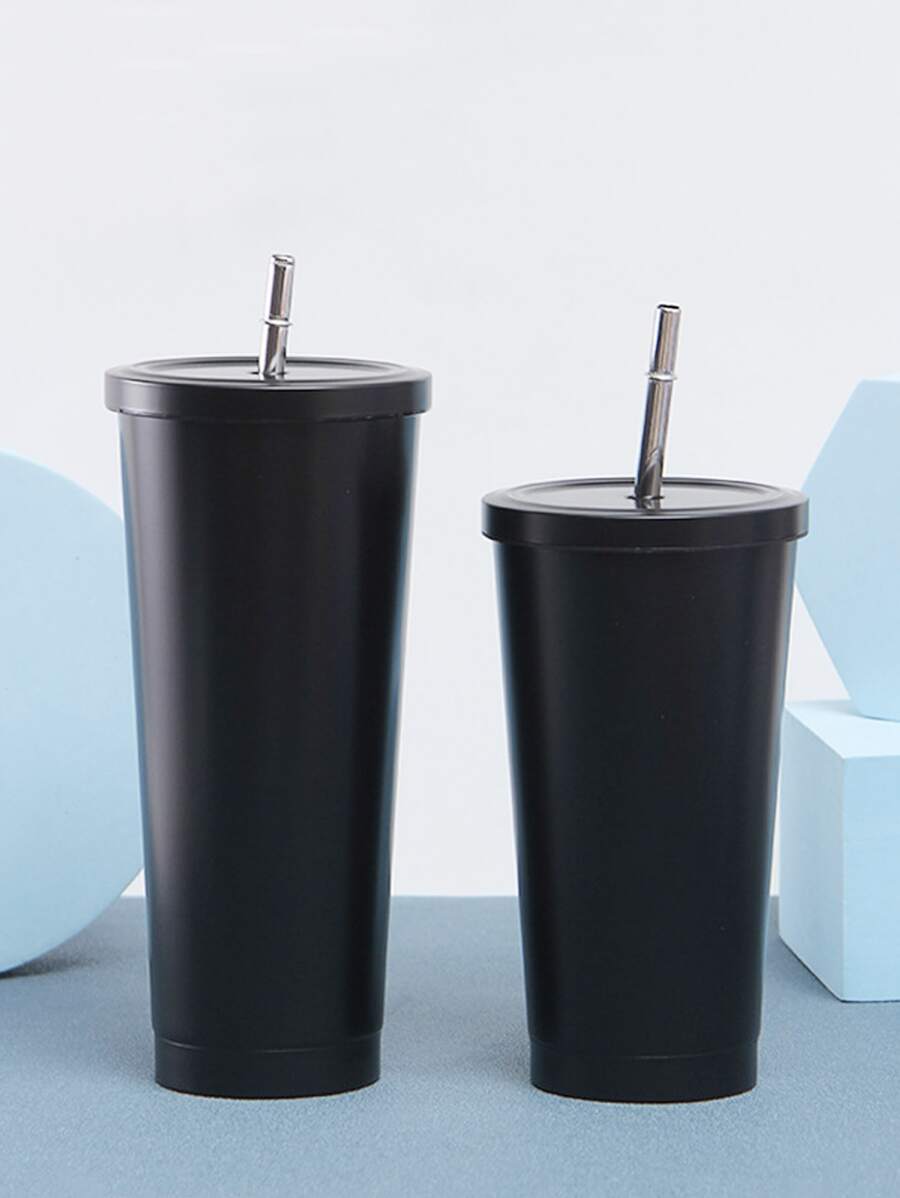 1pc Stainless Steel Straw Tumbler - Black - View 1