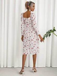 GENKIRA Allover Floral Print Puff Sleeve Dress - Multicolor - View 2