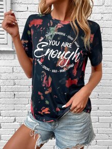 SHEIN LUNE Tie Dye Slogan Graphic Tee