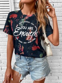 SHEIN LUNE Tie Dye Slogan Graphic Tee