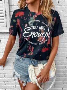 SHEIN LUNE Tie Dye Slogan Graphic Tee